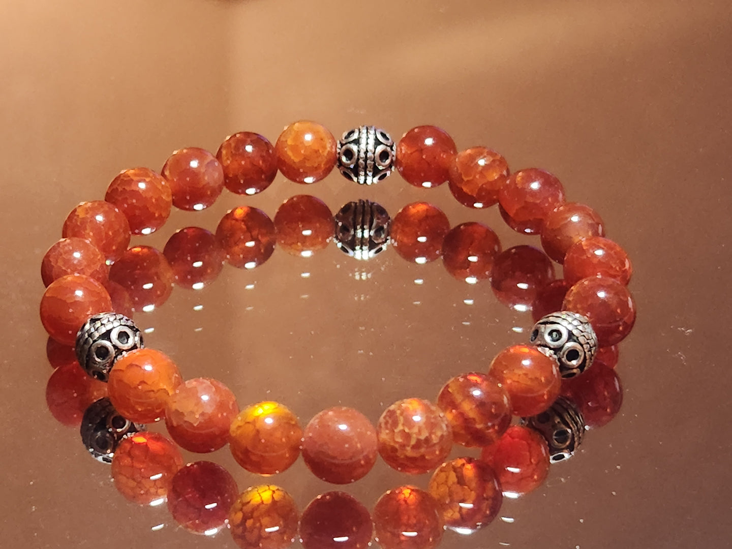 Red Agate Stone Beads Bracelet